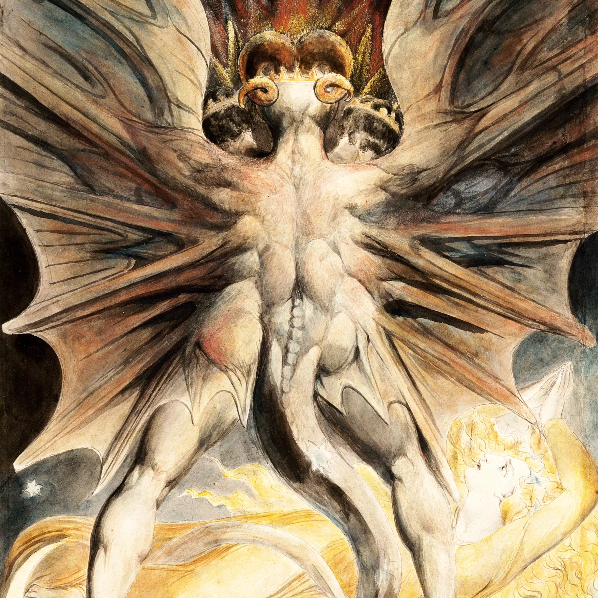 William Blake - Le Grand Dragon Rouge et la femme vêtue de soleil (The Great Red Dragon and the woman clothed in sun), 1803, Brooklyn Museum