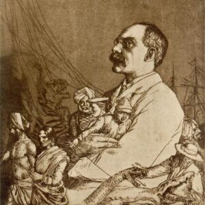 William Strang - Portrait de Rudyard Kipling (gravure et aquatinte). Frontispice de l'ouvrage Thirty etchings, illustrating subjects from the writings of Rudyard Kipling (London: Macmillan and Co., 1901).
